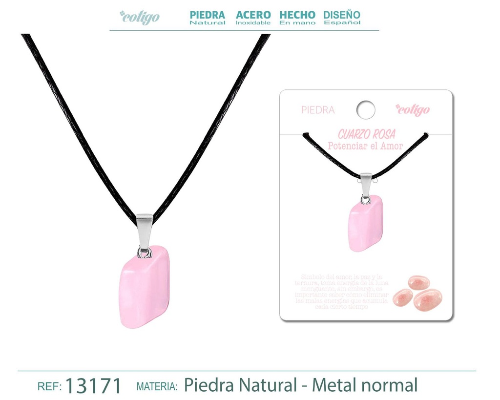 Colgante Piedra natural de Cuarzo rosa - Joyería artesanal