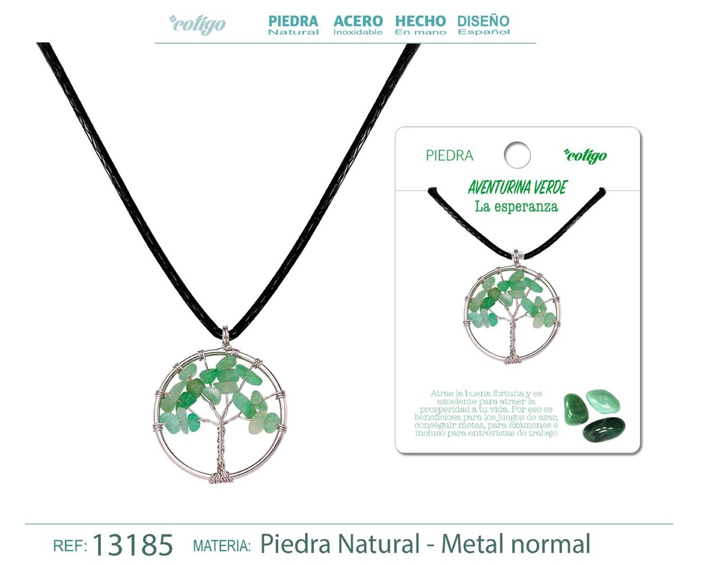 Colgante Árbol de vida de piedra de Aventurina verde - Joyería artesanal