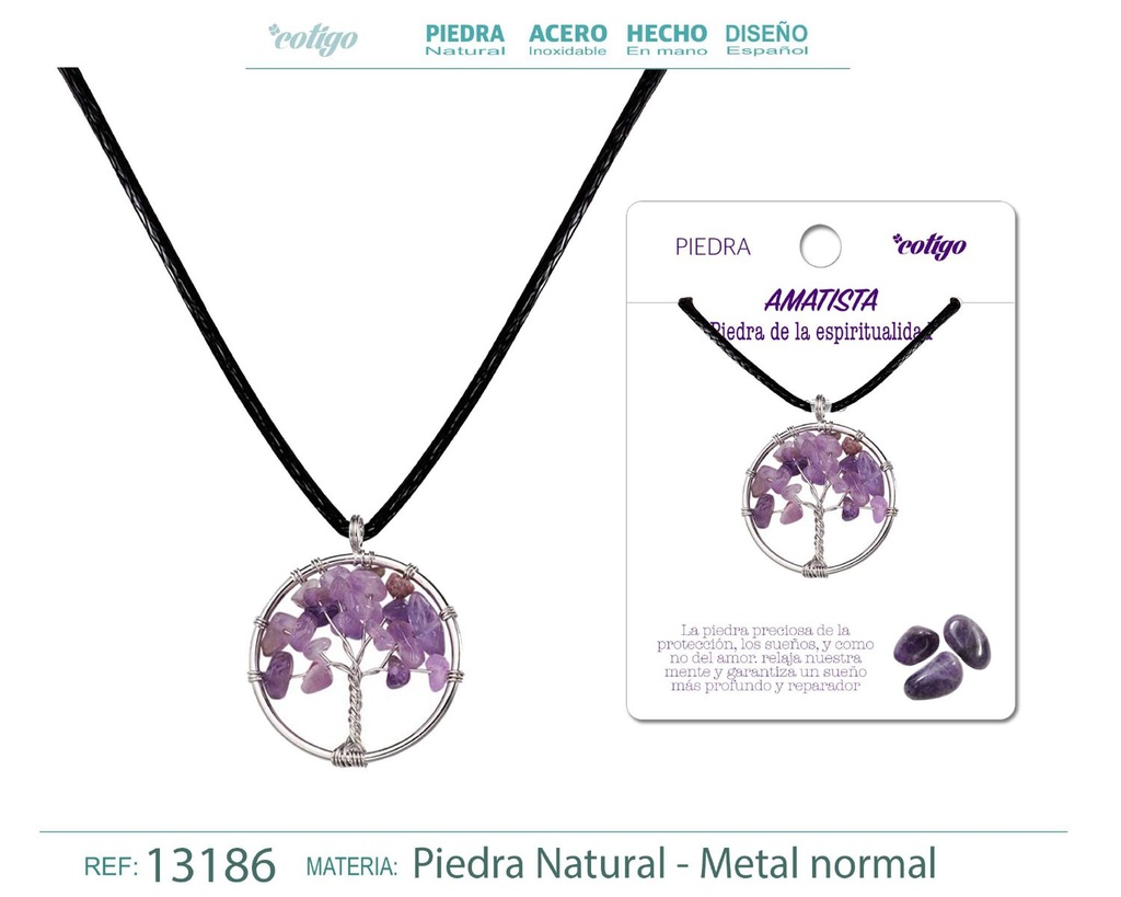 Colgante Árbol de vida de piedra de Amatista - Joyería artesanal