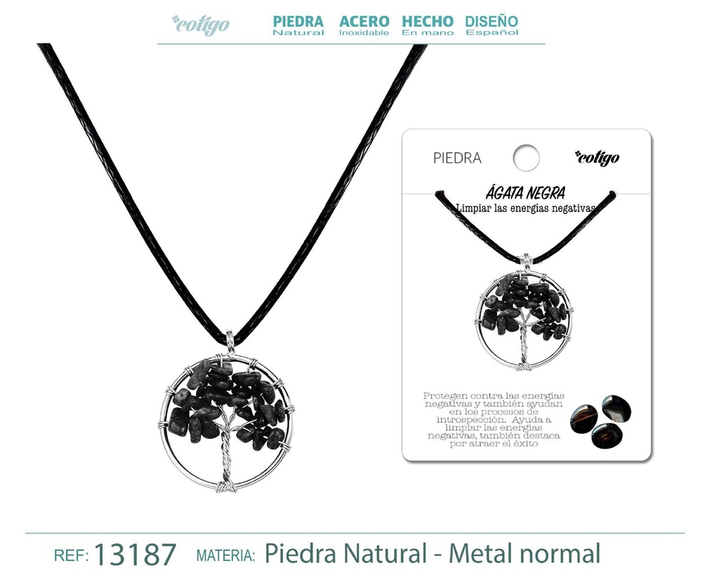 Colgante Árbol de vida de piedra de Ágata negra - Joyería artesanal