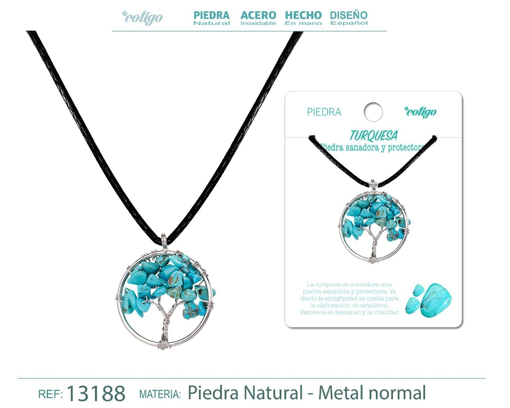 Colgante Árbol de vida de piedra de Turquesa - Joyería artesanal