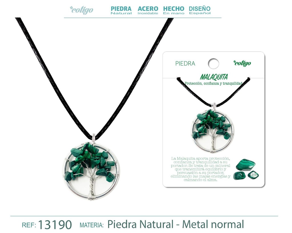 Colgante Árbol de vida de piedra de Malaquita - Joyería artesanal