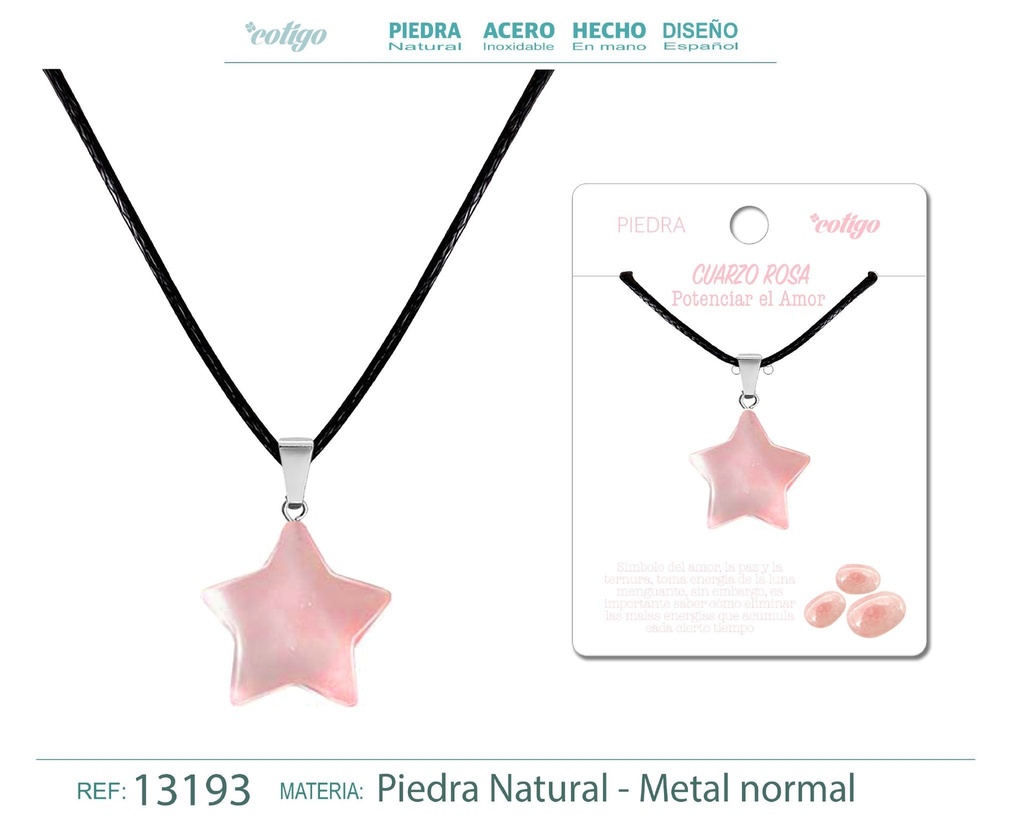 Colgante estrella de piedra cuarzo rosa - Joyería de piedras naturales 