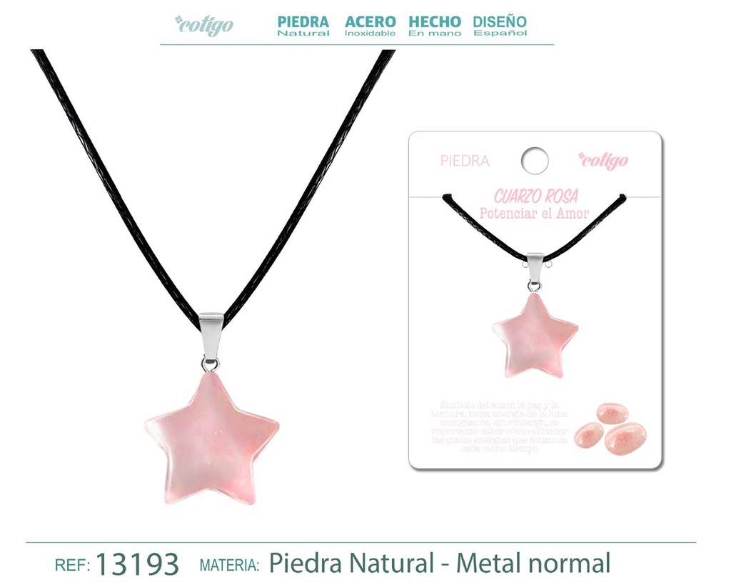 Colgante estrella de piedra de Cuarzo rosa - Joyería artesanal