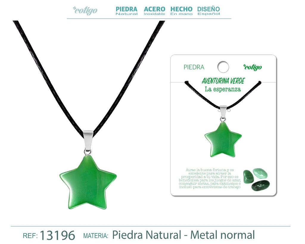 Colgante estrella de piedra aventurina verde - Joyería de piedras naturales 