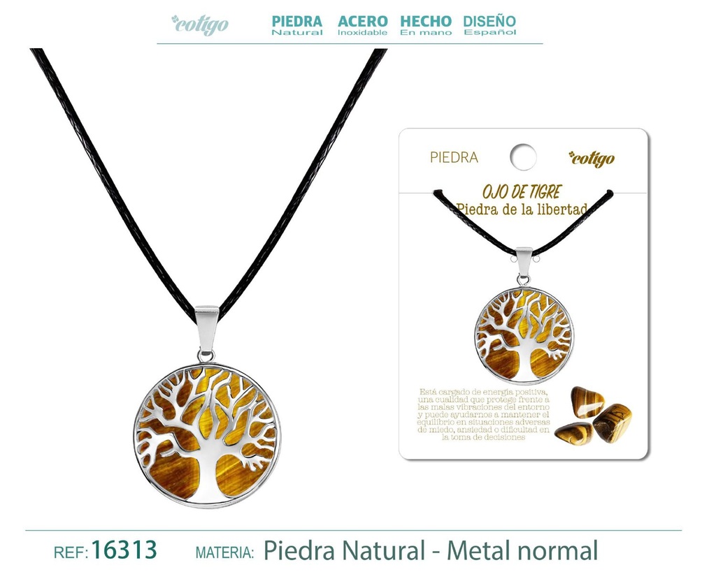 Colgante árbol de vida de piedra de Ojo de tigre - Joyería artesanal