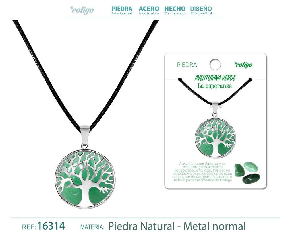 Colgante árbol de vida de piedra de Aventurina verde - Joyería artesanal