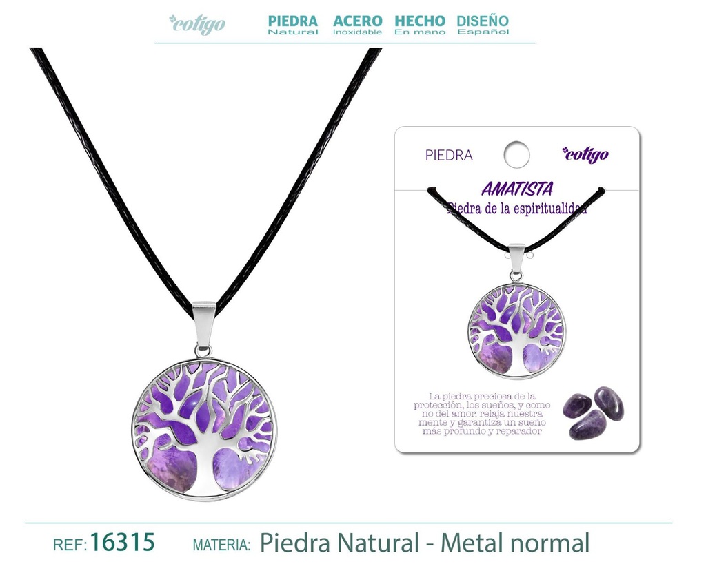 Colgante árbol de vida de piedra de Amatista - Joyería artesanal