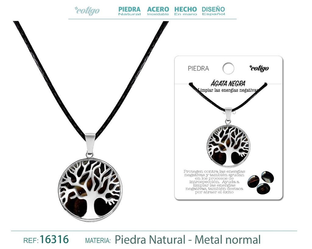 Colgante árbol de vida de piedra de Ágata negra - Joyería artesanal