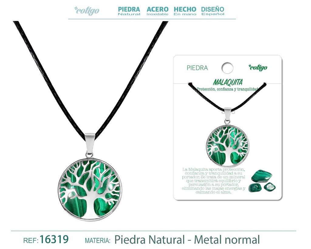 Colgante árbol de vida de piedra de Malaquita - Joyería artesanal