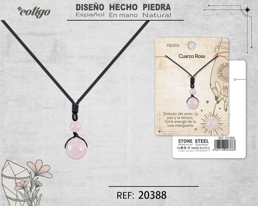 Colgante de Cuarzo rosa de bola 14 mm - Joyería especial