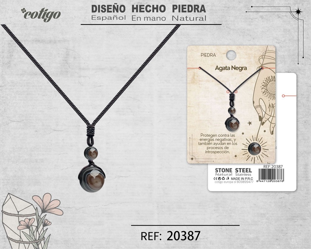 Colgante de Ágata negra de bola 14 mm - Joyería especial