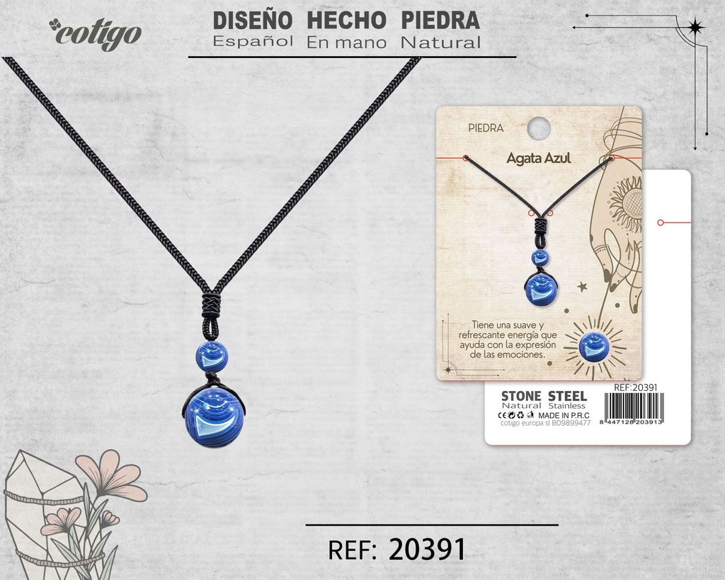 Colgante de Ágata azul de bola 14 mm - Joyería especial