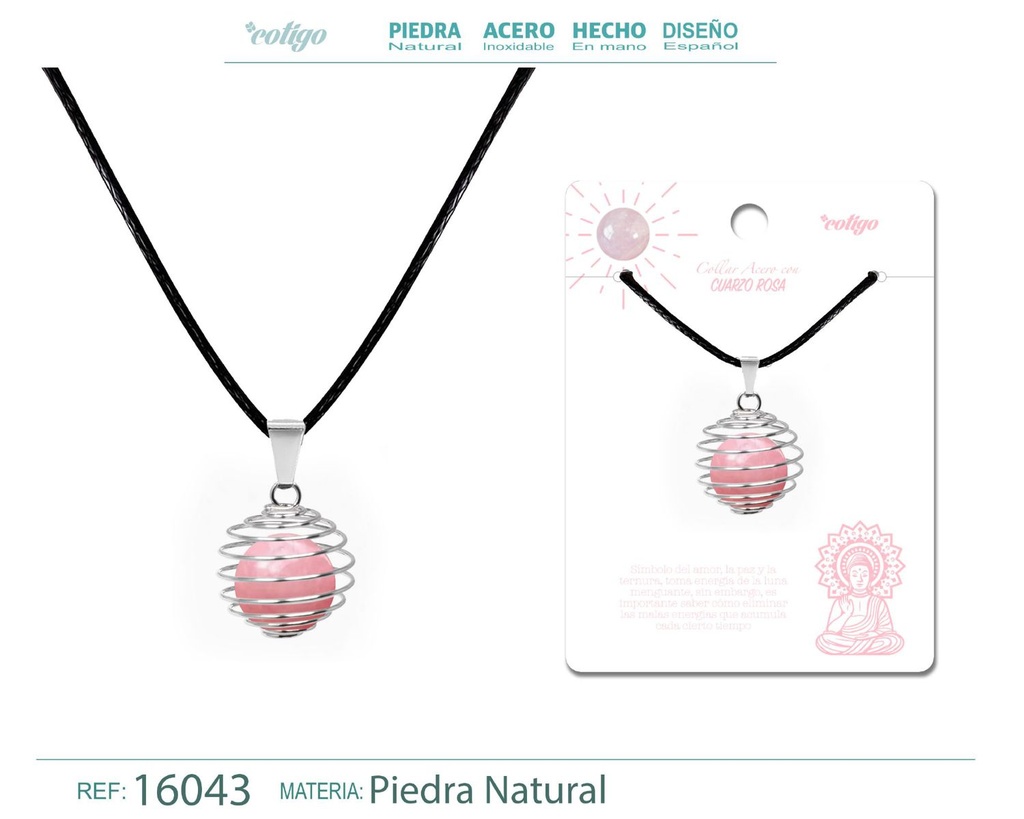 Colgante de Cuarzo rosa 14 mm con accesorio de acero - Joyería especial