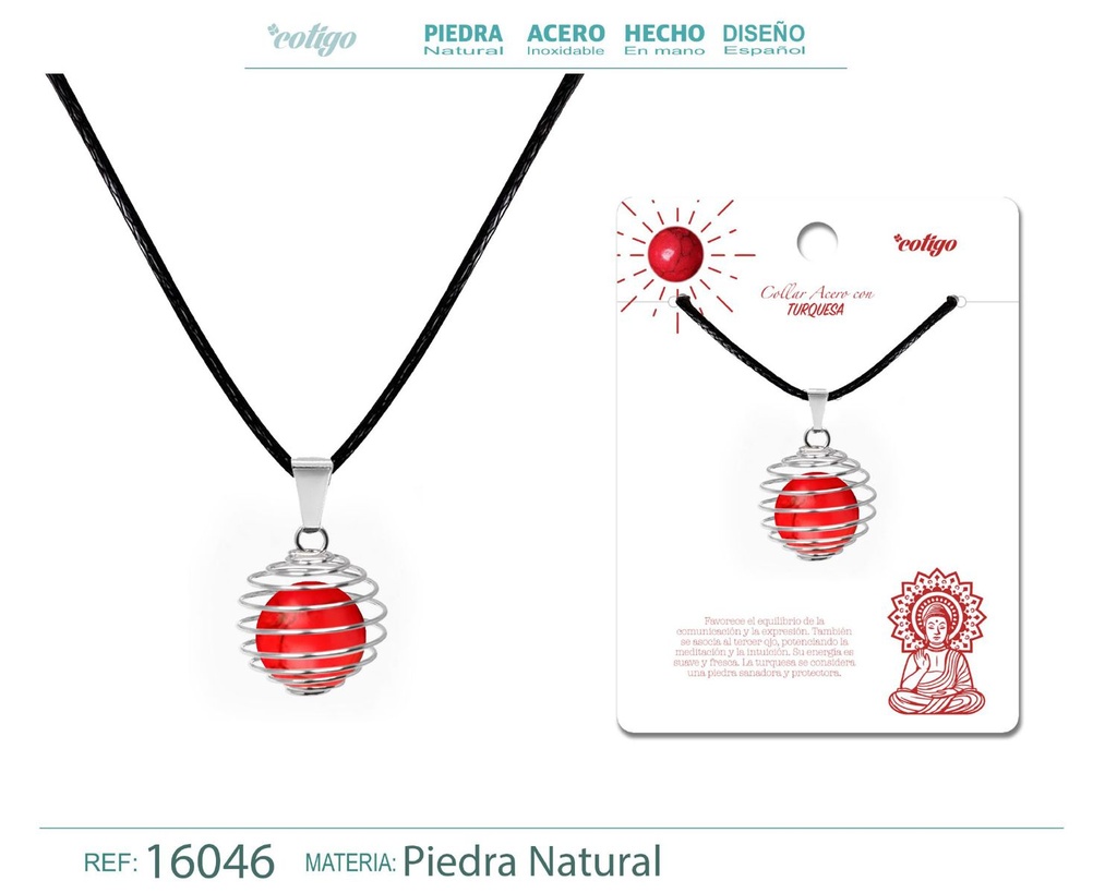 Colgante de Turquesa roja 14 mm con accesorio de acero - Joyería especial