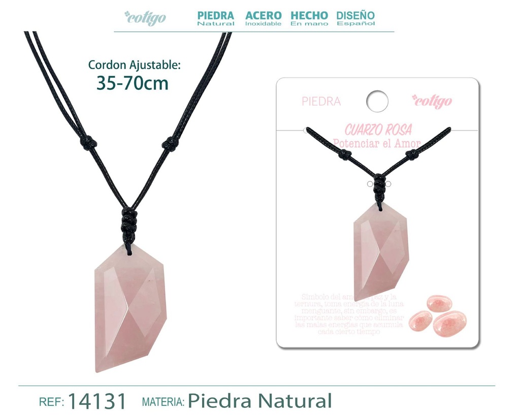 Colgante Diente de lobo de piedra de Cuarzo rosa - Joyería especial