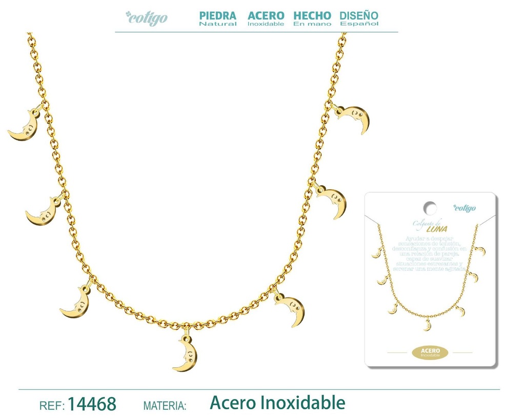 Collar dorado con 7 colgantes de luna - Joyería de acero y accesorios elegantes