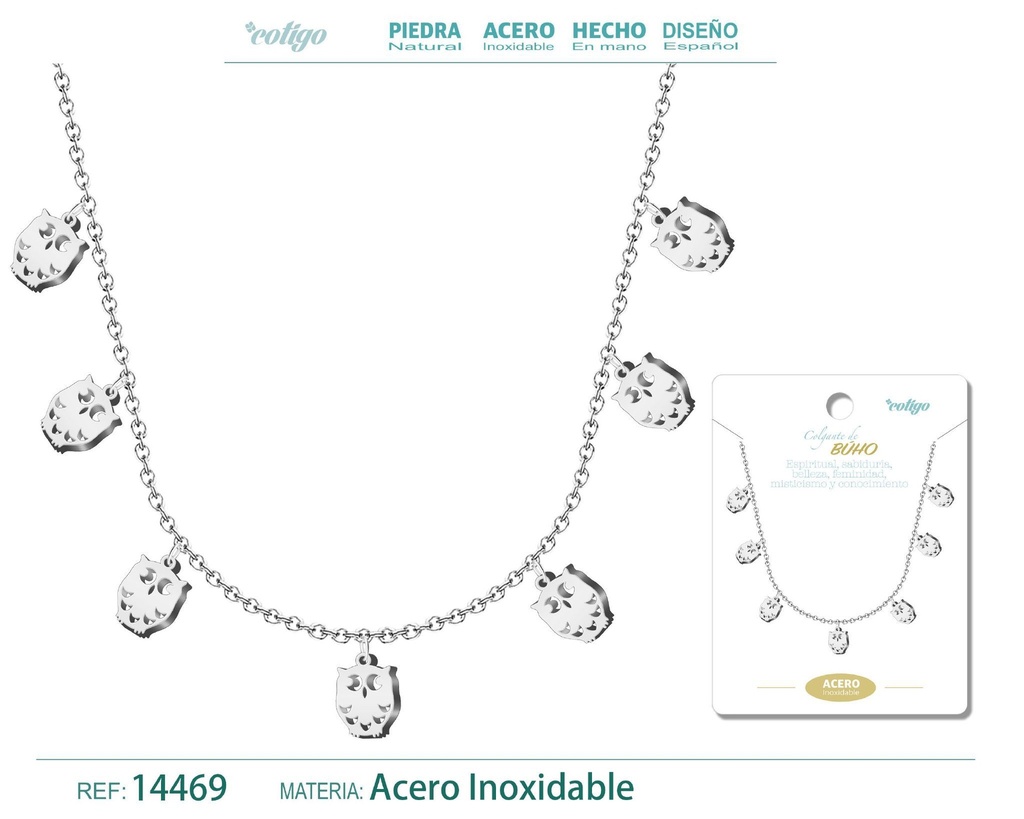 Collar con 7 colgantes de Búho Plateado - Accesorios de joyería temática animal