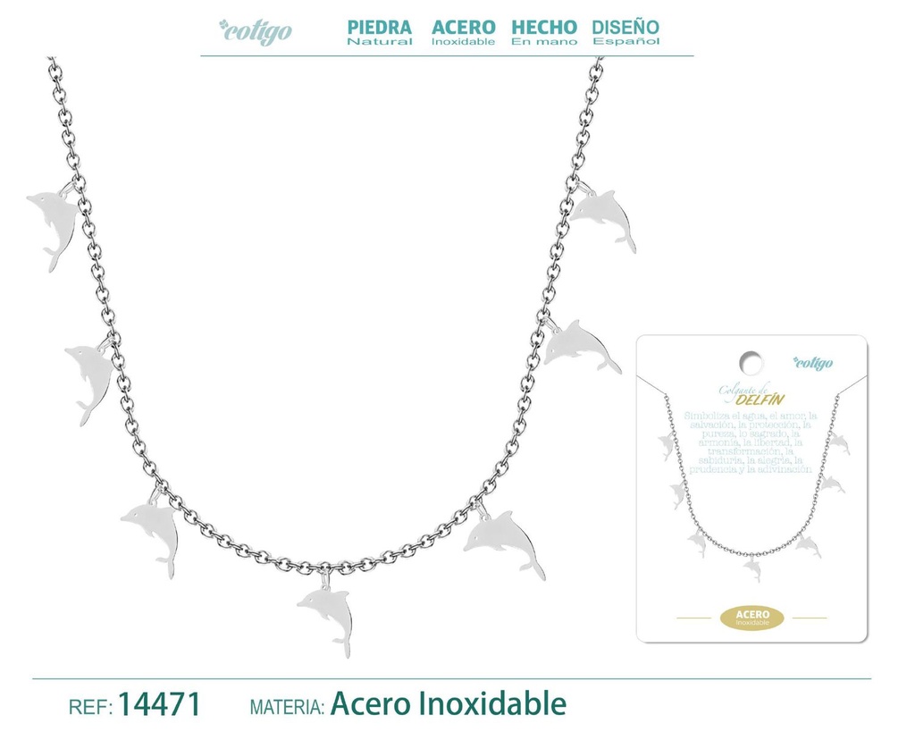 Collar plateado con 7 colgantes de delfín - Joyería de acero y accesorios marinos