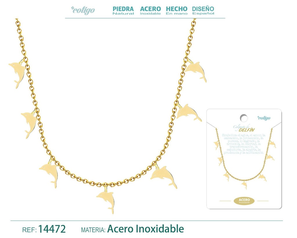 Collar dorado con 7 colgantes de delfín - Joyería de acero y accesorios marinos