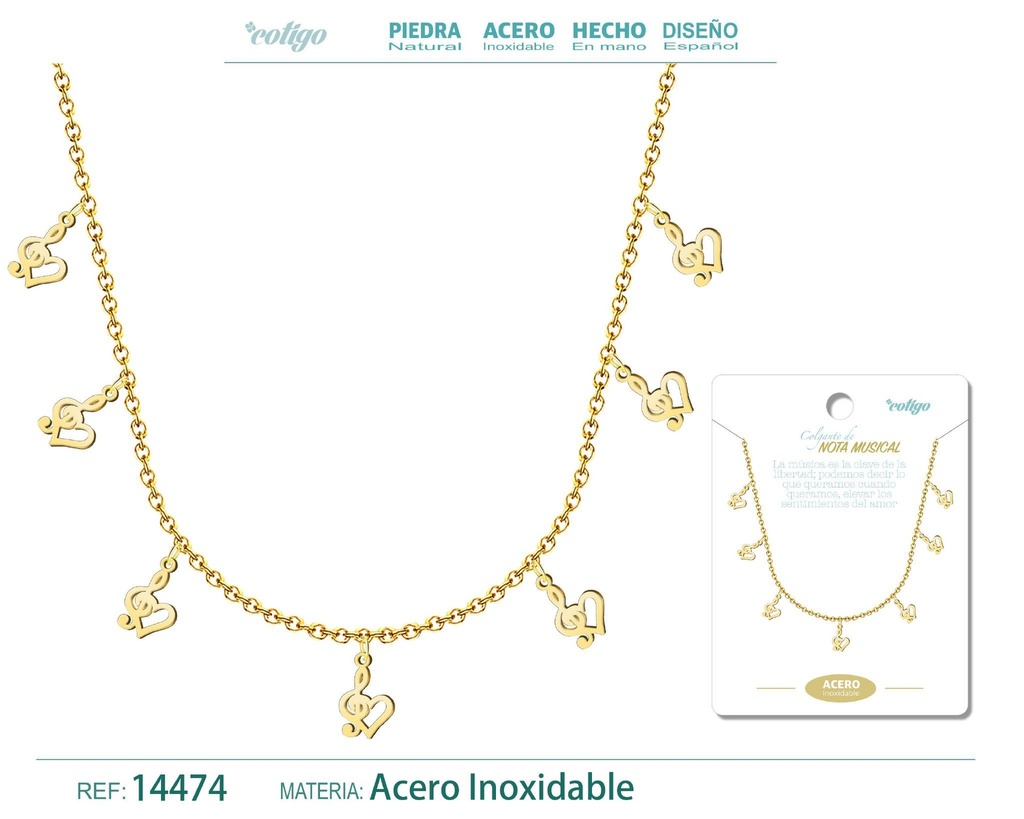 Collar con 7 colgantes de Nota Musical Dorado - Accesorios de joyería para amantes de la música