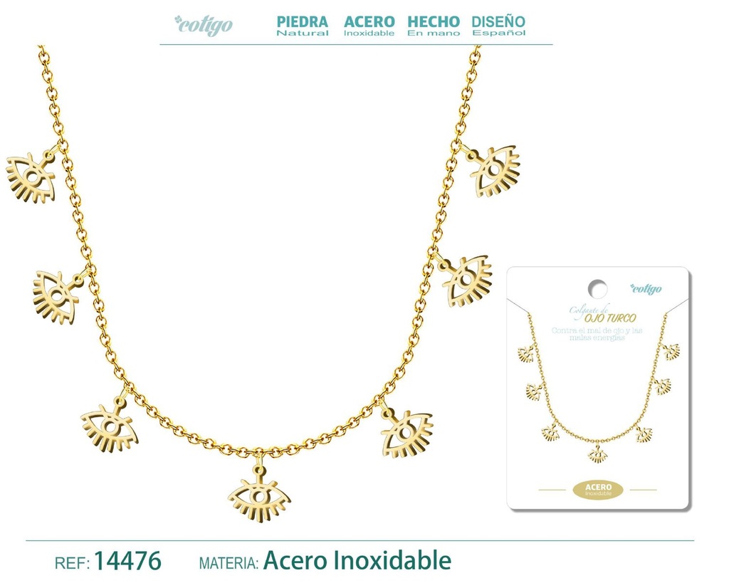 Collar dorado con 7 colgantes de ojo turco - Joyería de protección y elegancia