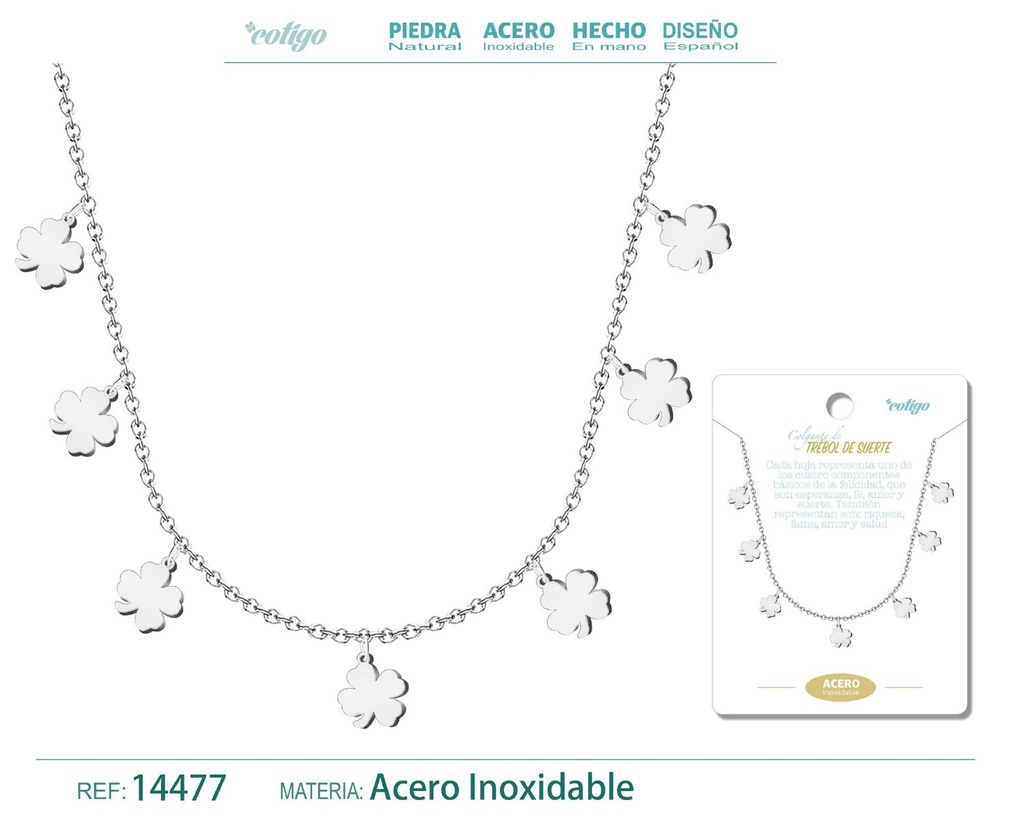 Collar plateado con 7 colgantes de trébol - Joyería de acero y simbolismo de buena suerte