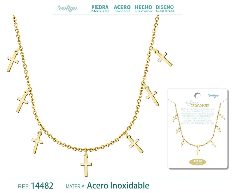 Collar dorado con 7 colgantes de cruz - Joyería de acero y simbolismo religioso