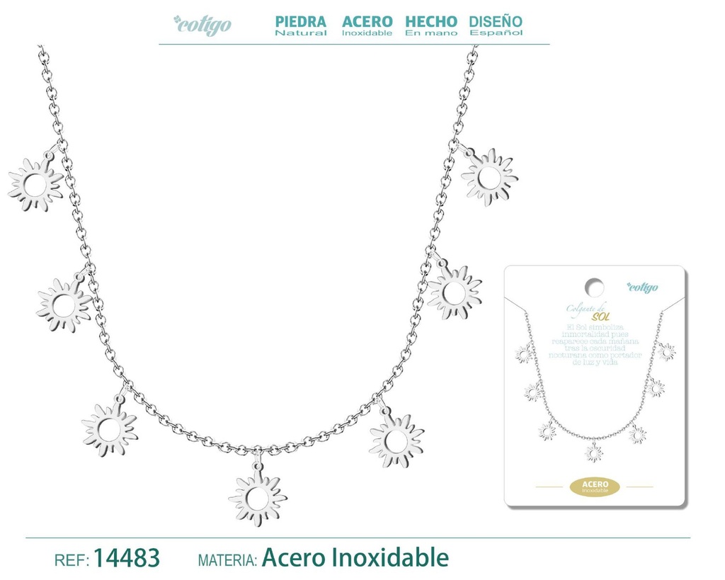 Collar plateado con 7 colgantes de sol - Joyería de acero y simbolismo positivo