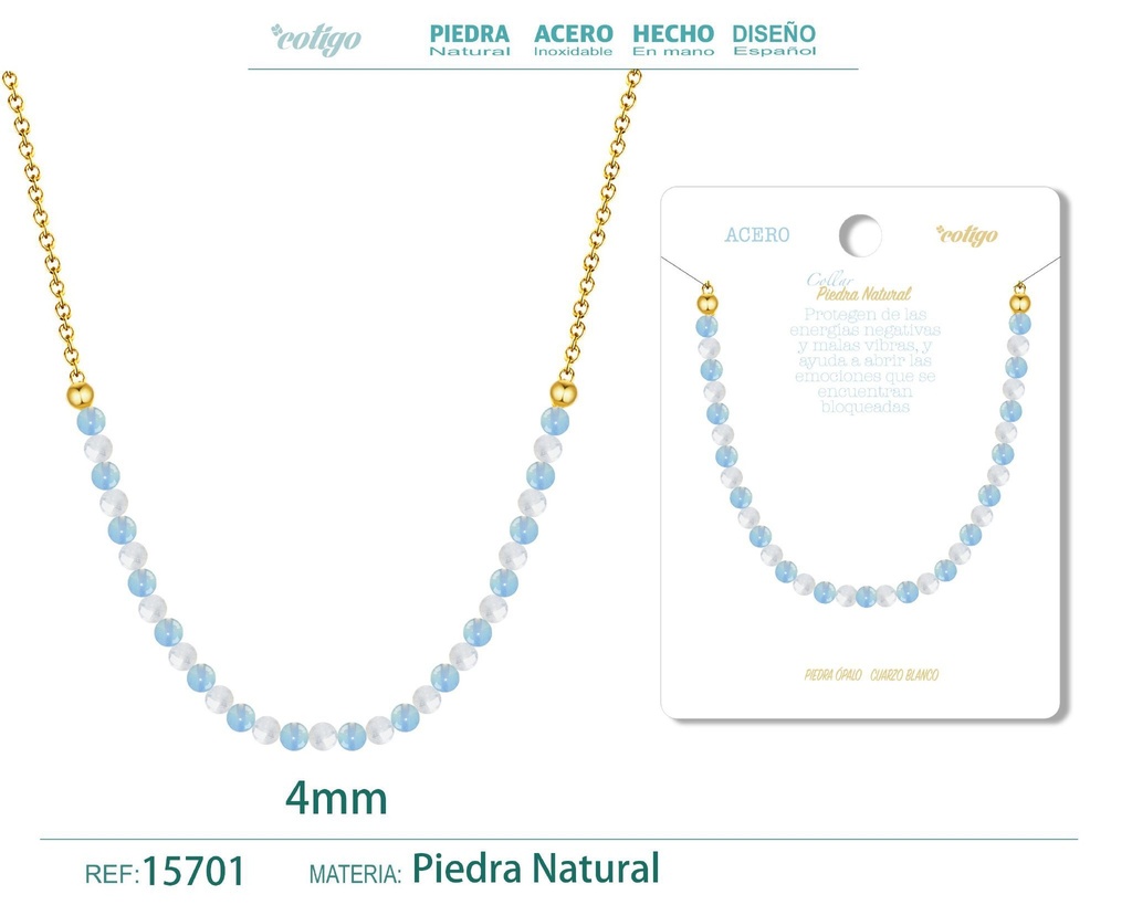 Collar de cuarzo blanco y opalina de 4 mm - Joyería de moda y collares