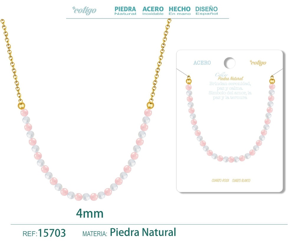 Collar de cuarzo rosa y cuarzo blanco de 4 mm - Joyería de moda y collares
