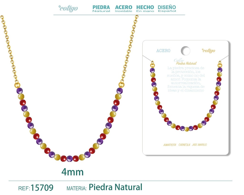 Collar de carneola, jade amarillo y amatista de 4 mm - Joyería de moda y collares