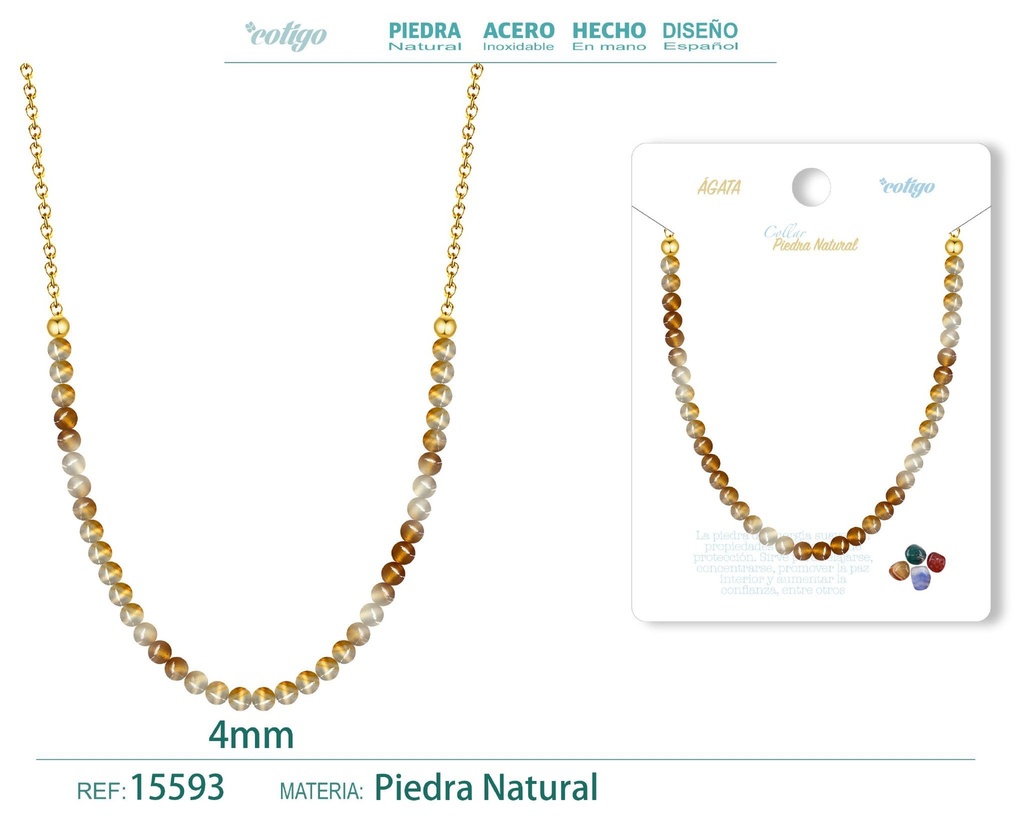 Collar de ágata 4 mm - Joyería de piedra natural y acero
