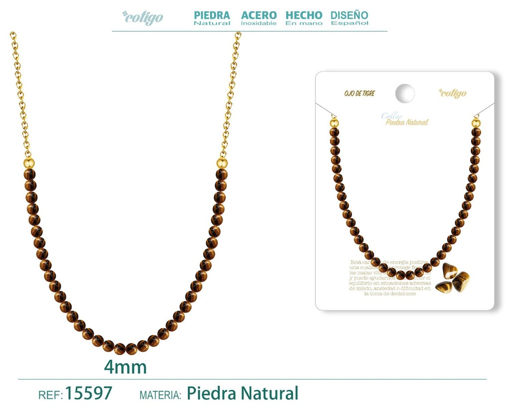 Collar de ojo de tigre 4mm - Joyería de minerales naturales y elegancia