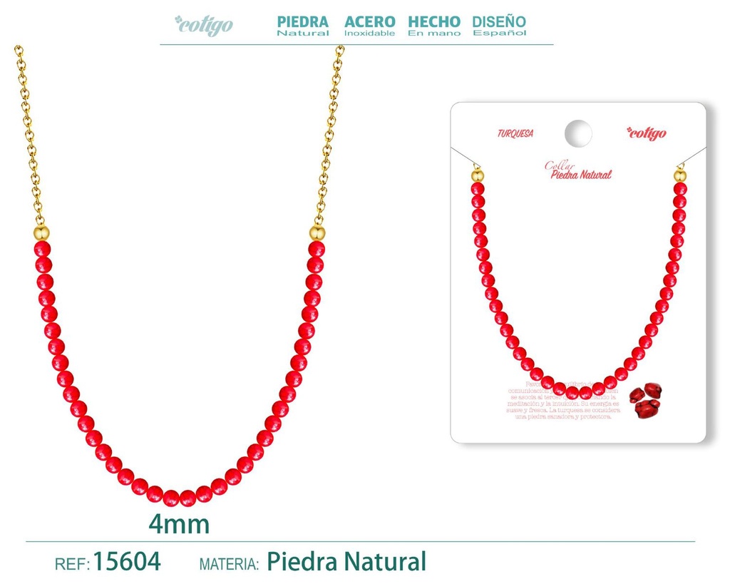 Collar de turquesa rojo 4mm - Joyería de minerales naturales y elegancia