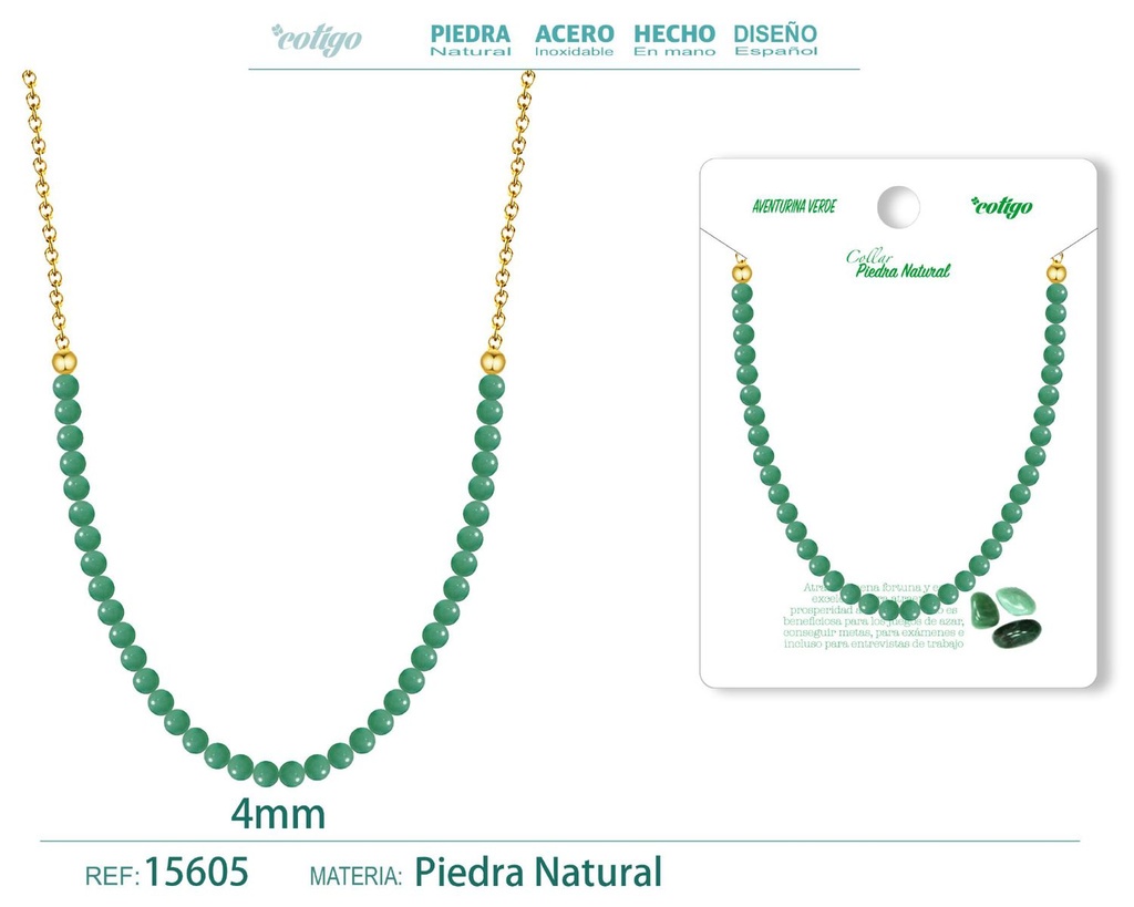 Collar de aventurina verde 4mm - Joyería de minerales naturales y elegancia