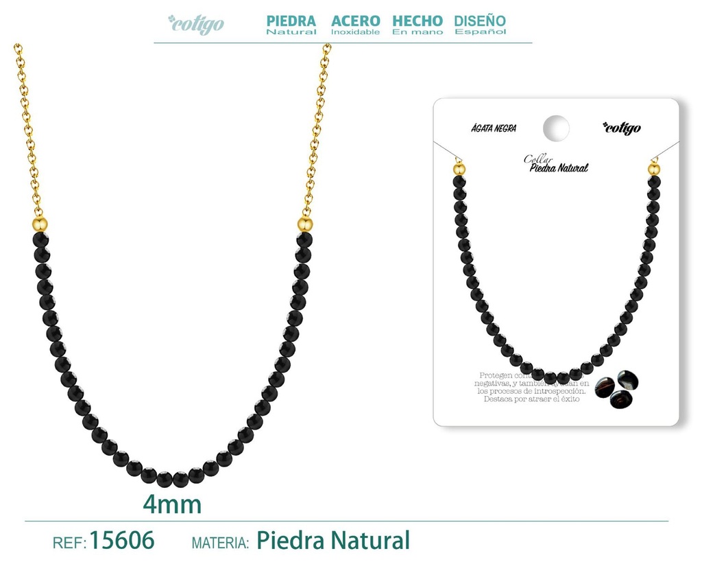 Collar de ágata negra 4mm - Joyería de minerales naturales y elegancia