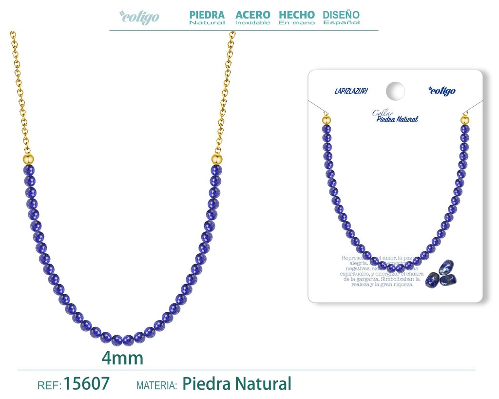 Collar de lapislázuli 4 mm - Joyería de piedra natural y acero
