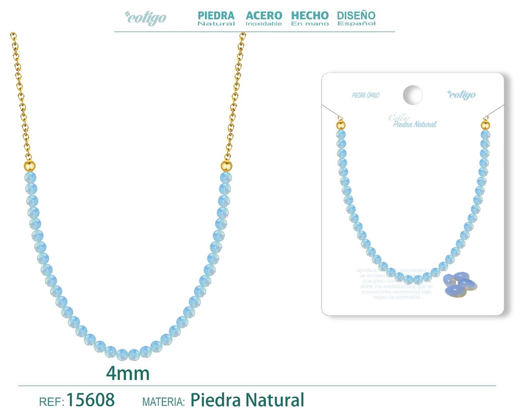 Collar de opalina 4 mm - Joyería de piedra natural y acero