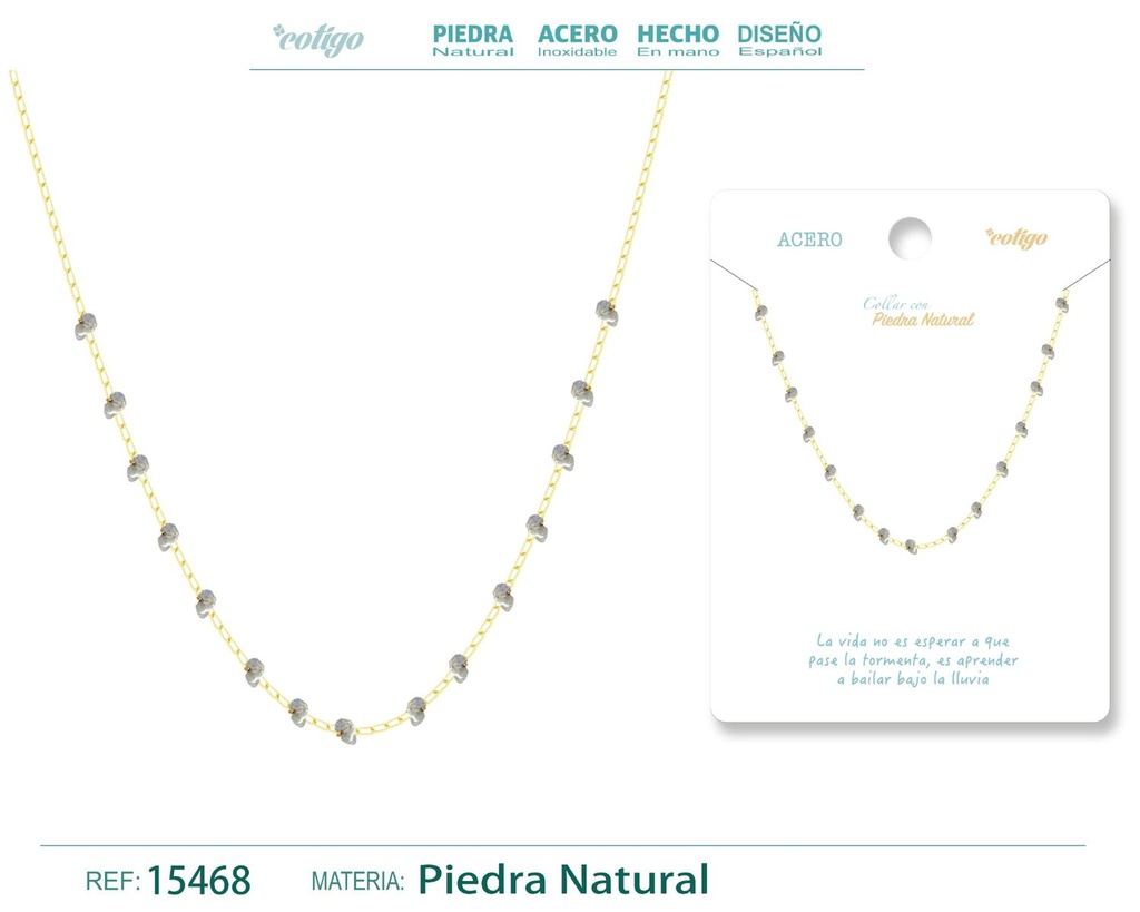 Collar de acero con piedra natural - Joyería de acero y minerales