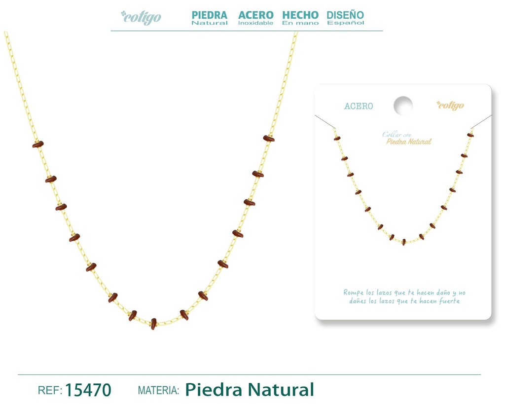 Collar de acero con piedra natural - Joyería de acero y minerales