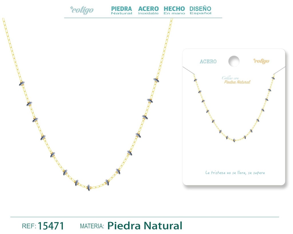 Collar de acero con piedra natural - Joyería de acero y minerales