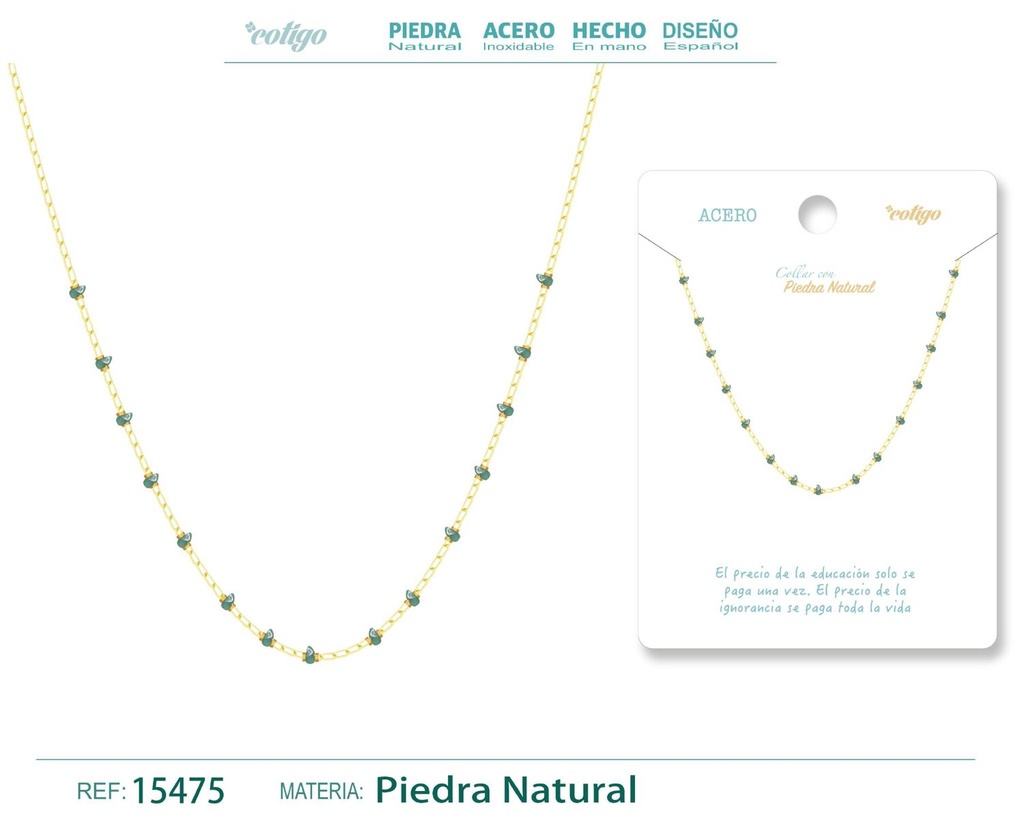 Collar de acero con piedra natural - Joyería de acero y minerales