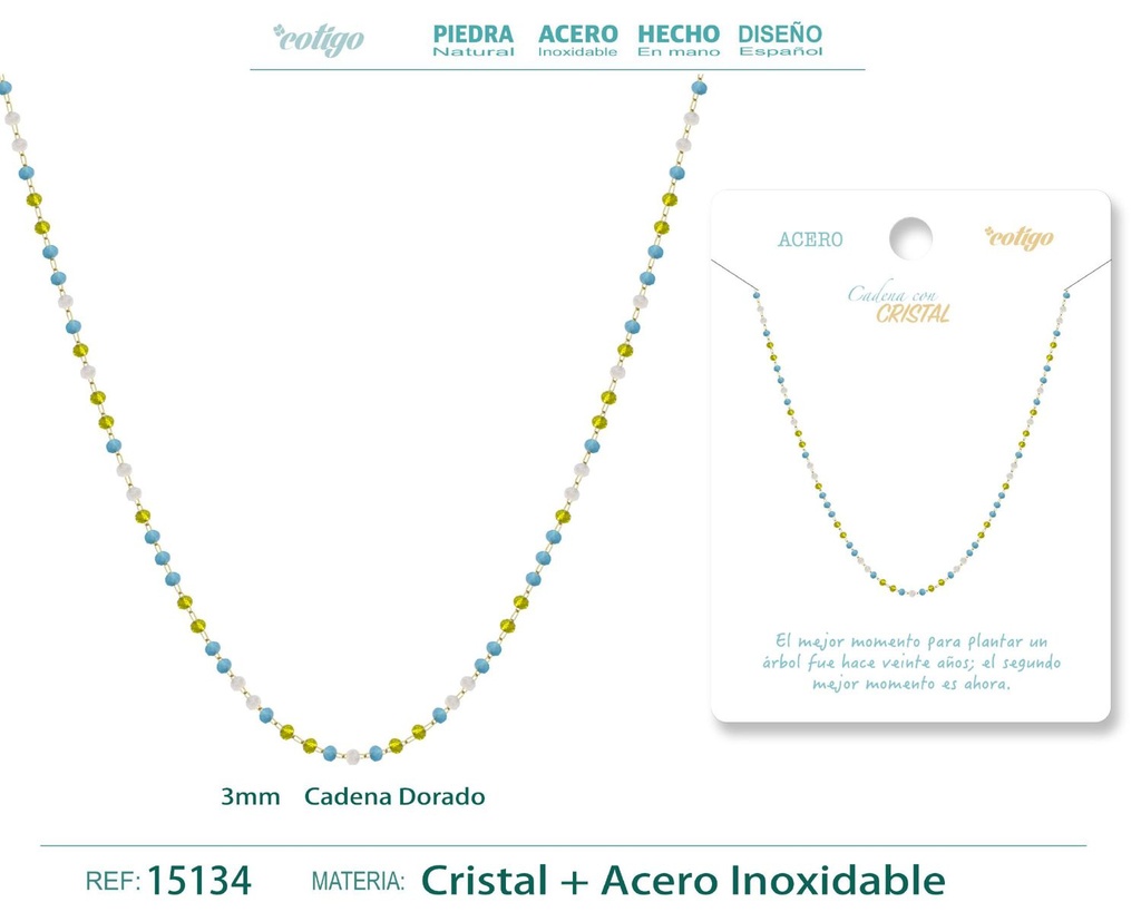 Collar de acero dorado con bola de cristal - Joyería de acero y estilo contemporáneo