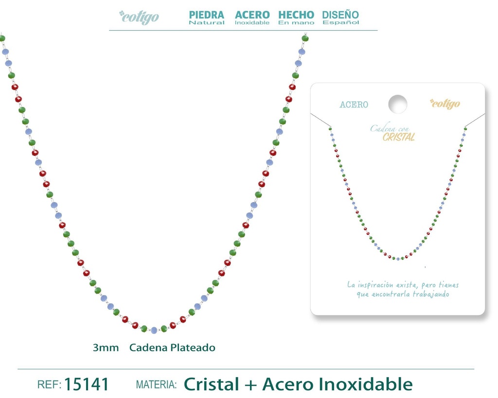 Collar de acero plateado con bola de cristal - Accesorios de joyería