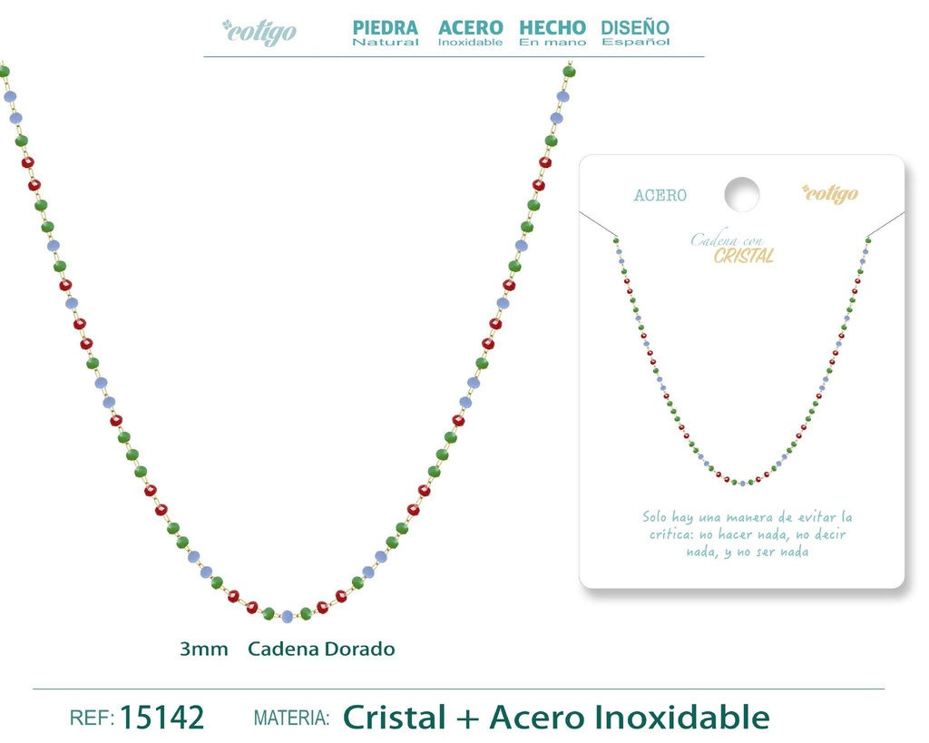 Collar de acero dorado con bola de cristal - Accesorios de joyería