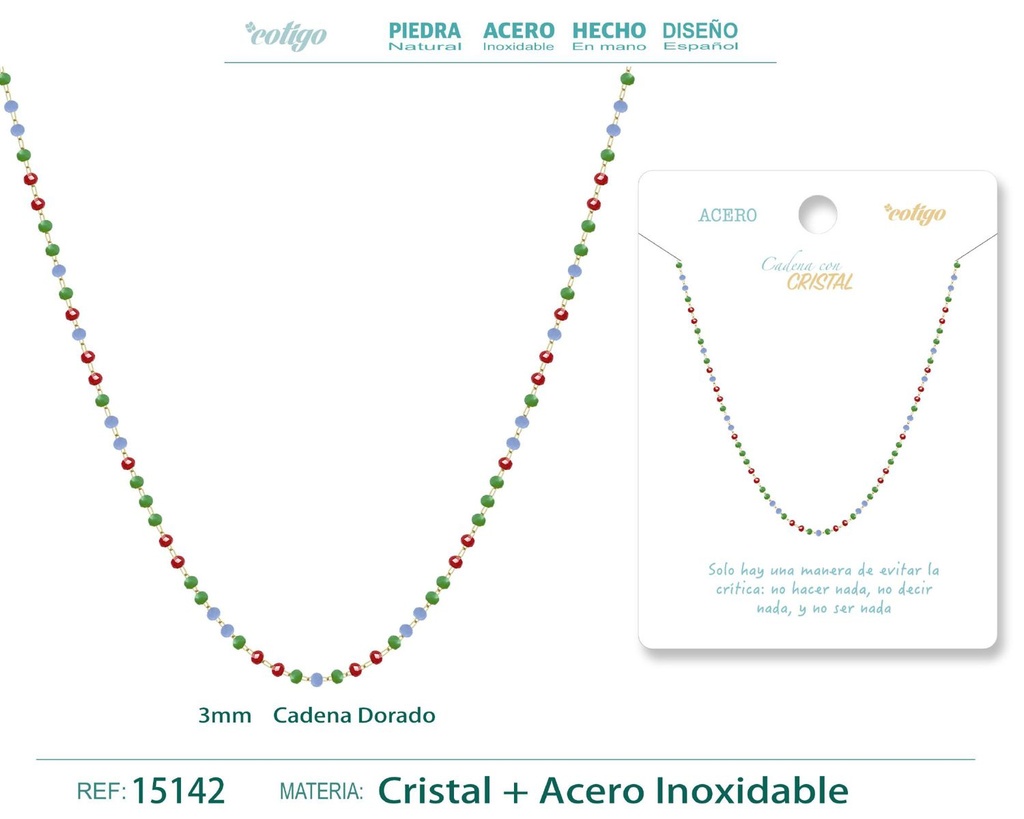 Collar de acero dorado con bola de cristal - Joyería de acero y estilo contemporáneo