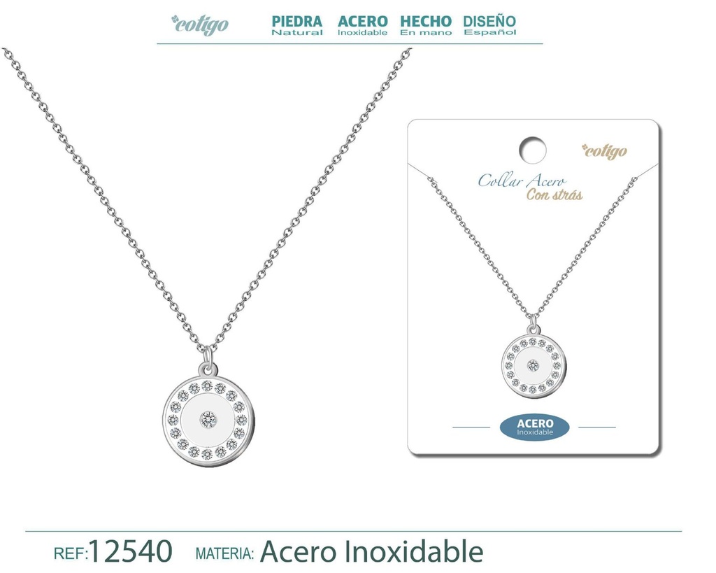 Colgante de acero con strass - Joyería de acero y brillo elegante