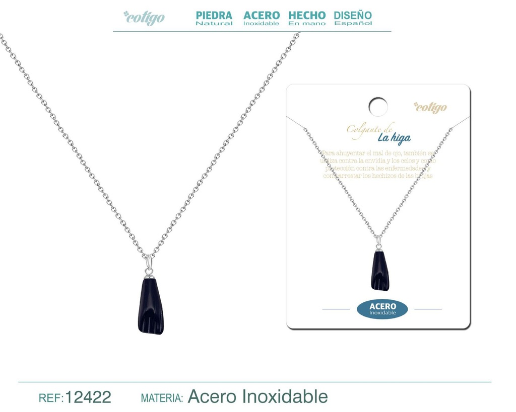 Collar de acero inoxidable con colgante de mano higa negro - Joyería protectora y elegante