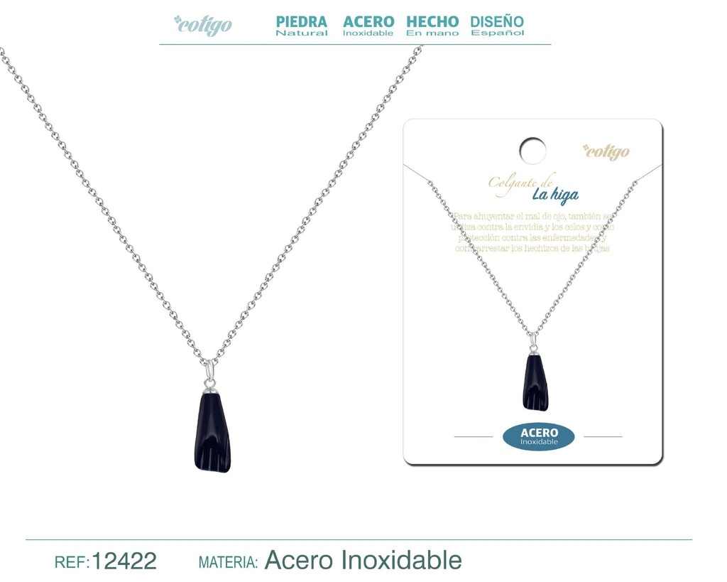 Collar de acero inoxidable con colgante mano higa negra - Joyería de protección y espiritual